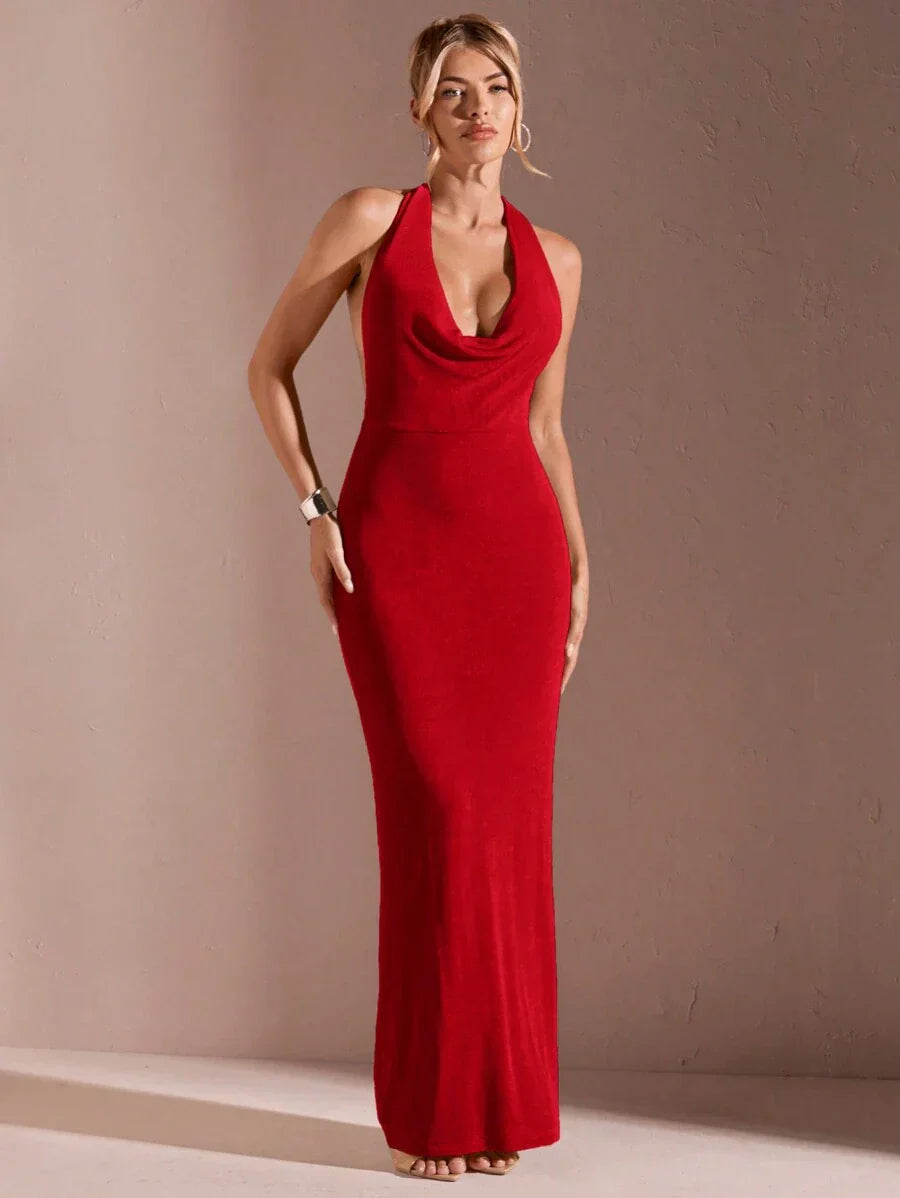 CÉRULEA– Halter Neck Bodycon Maxi Dress