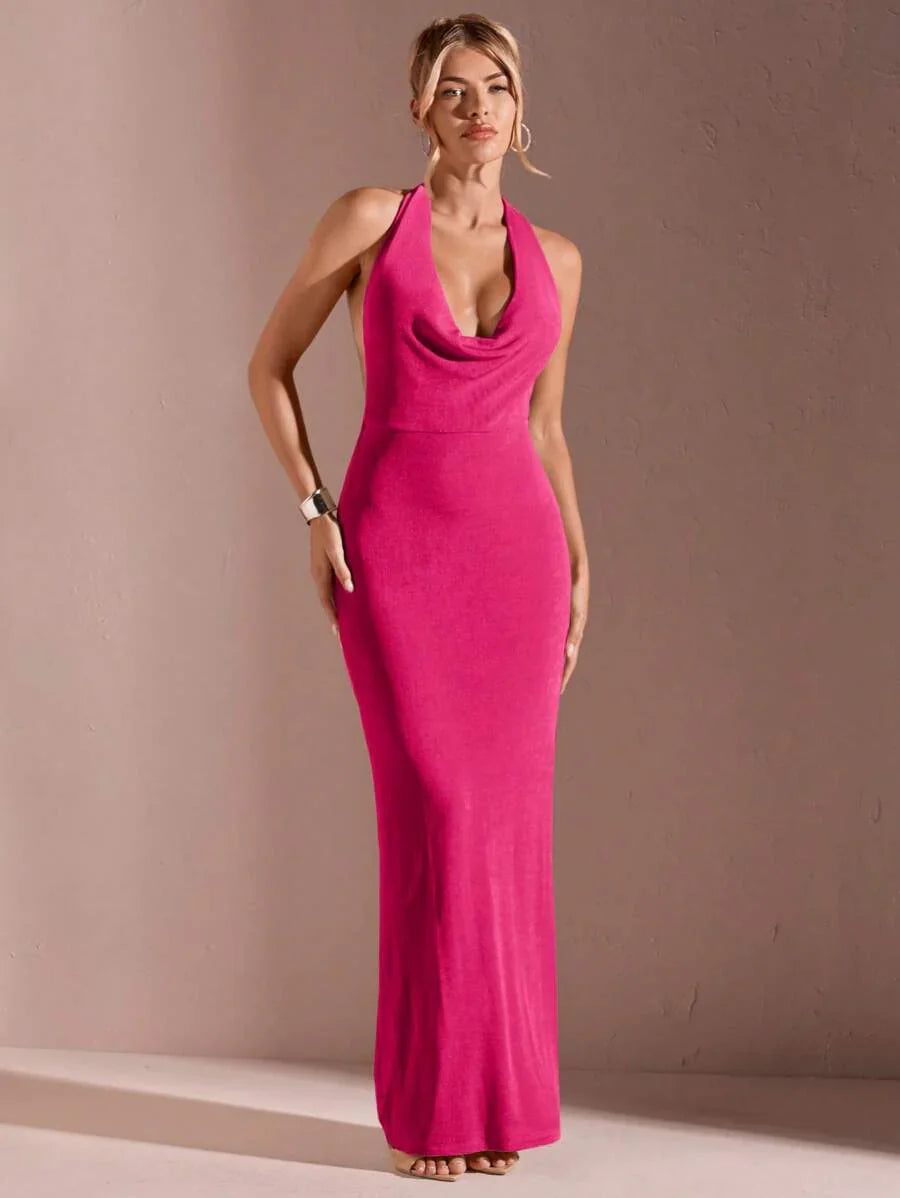 CÉRULEA– Halter Neck Bodycon Maxi Dress