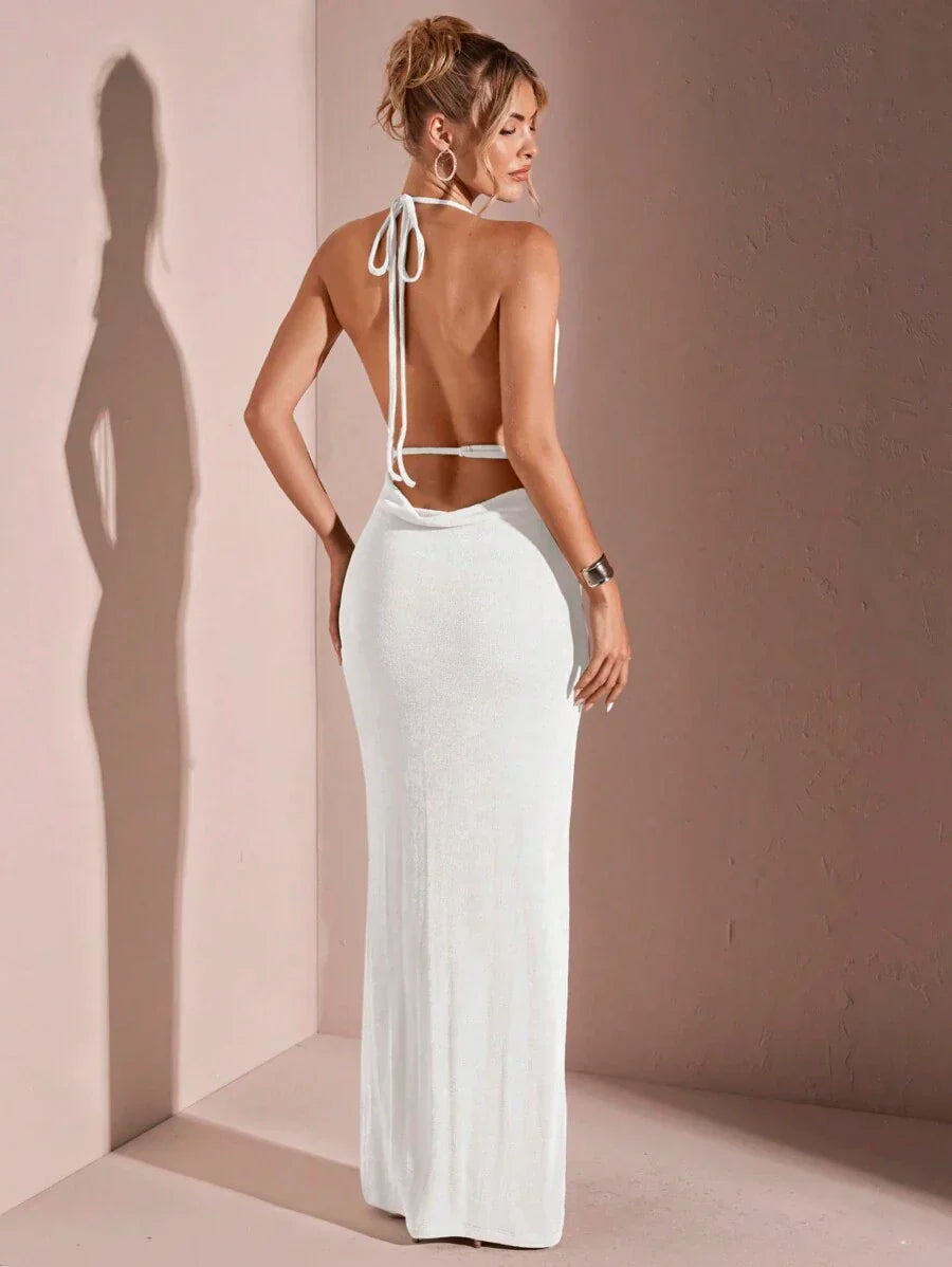 CÉRULEA– Halter Neck Bodycon Maxi Dress