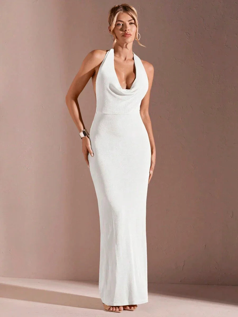 CÉRULEA– Halter Neck Bodycon Maxi Dress