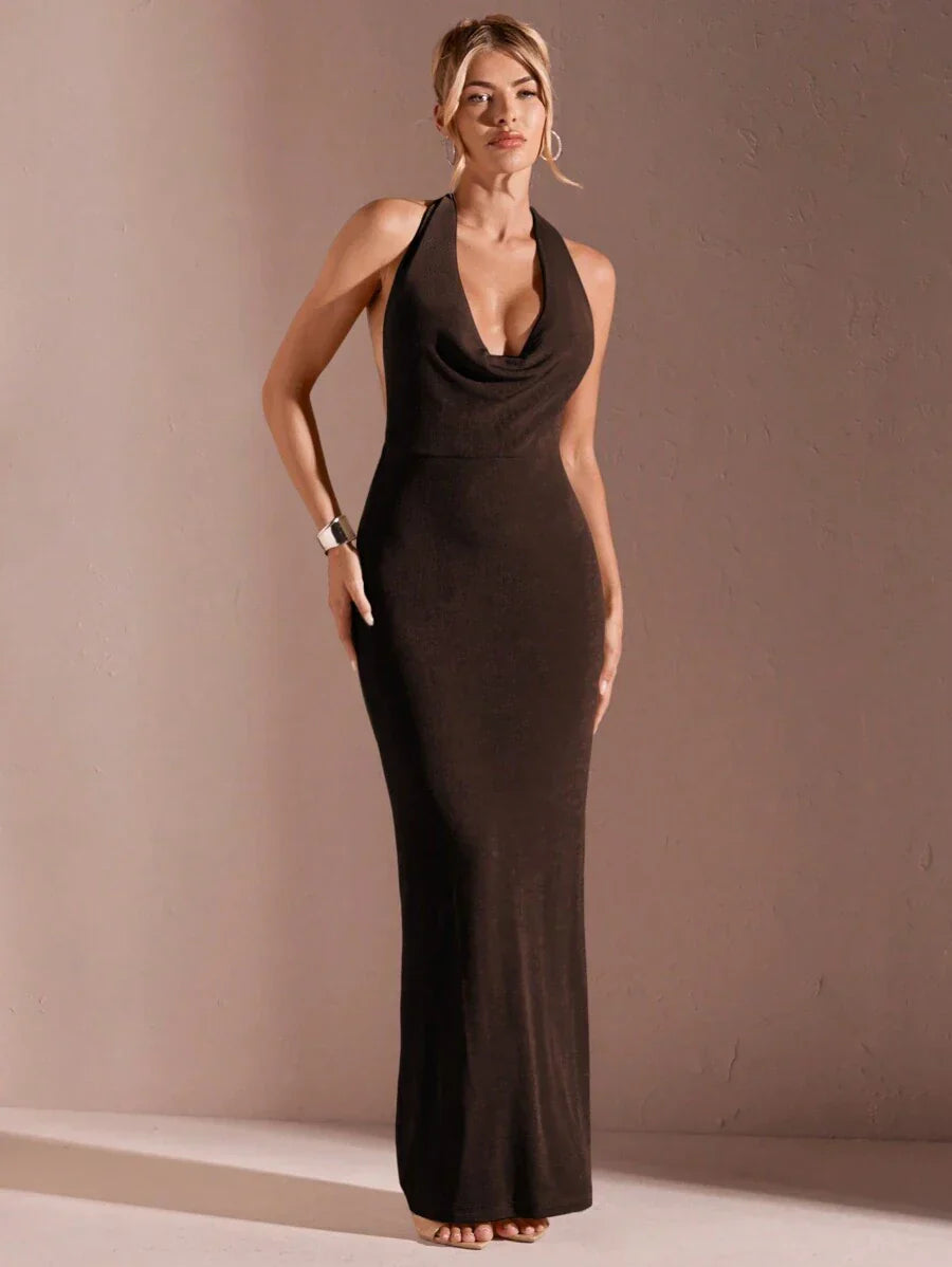 CÉRULEA– Halter Neck Bodycon Maxi Dress