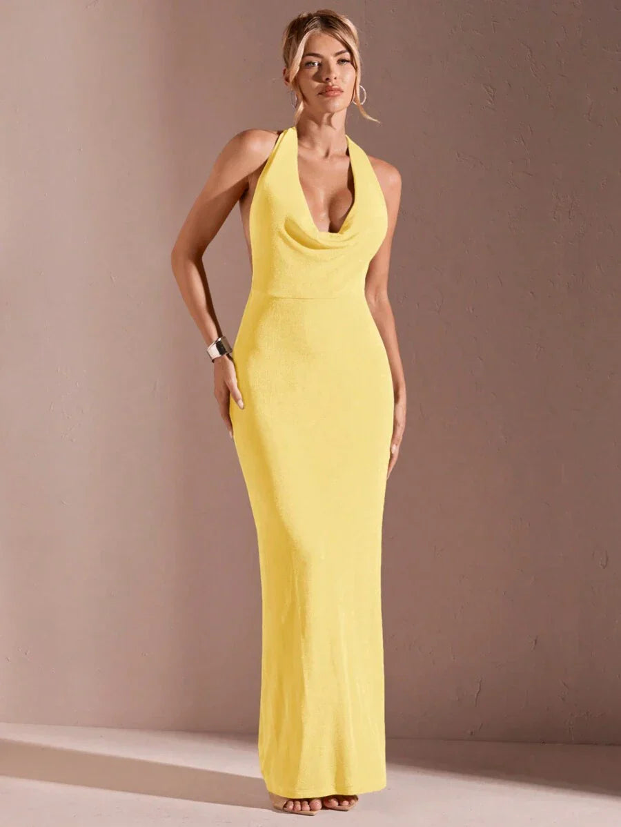 CÉRULEA– Halter Neck Bodycon Maxi Dress