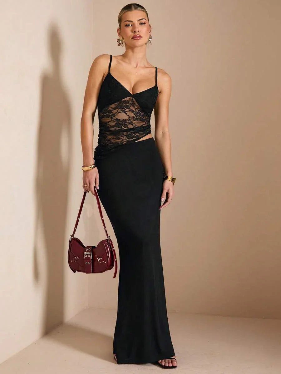 NARILA - Lace Panel Bodycon Maxi Dress