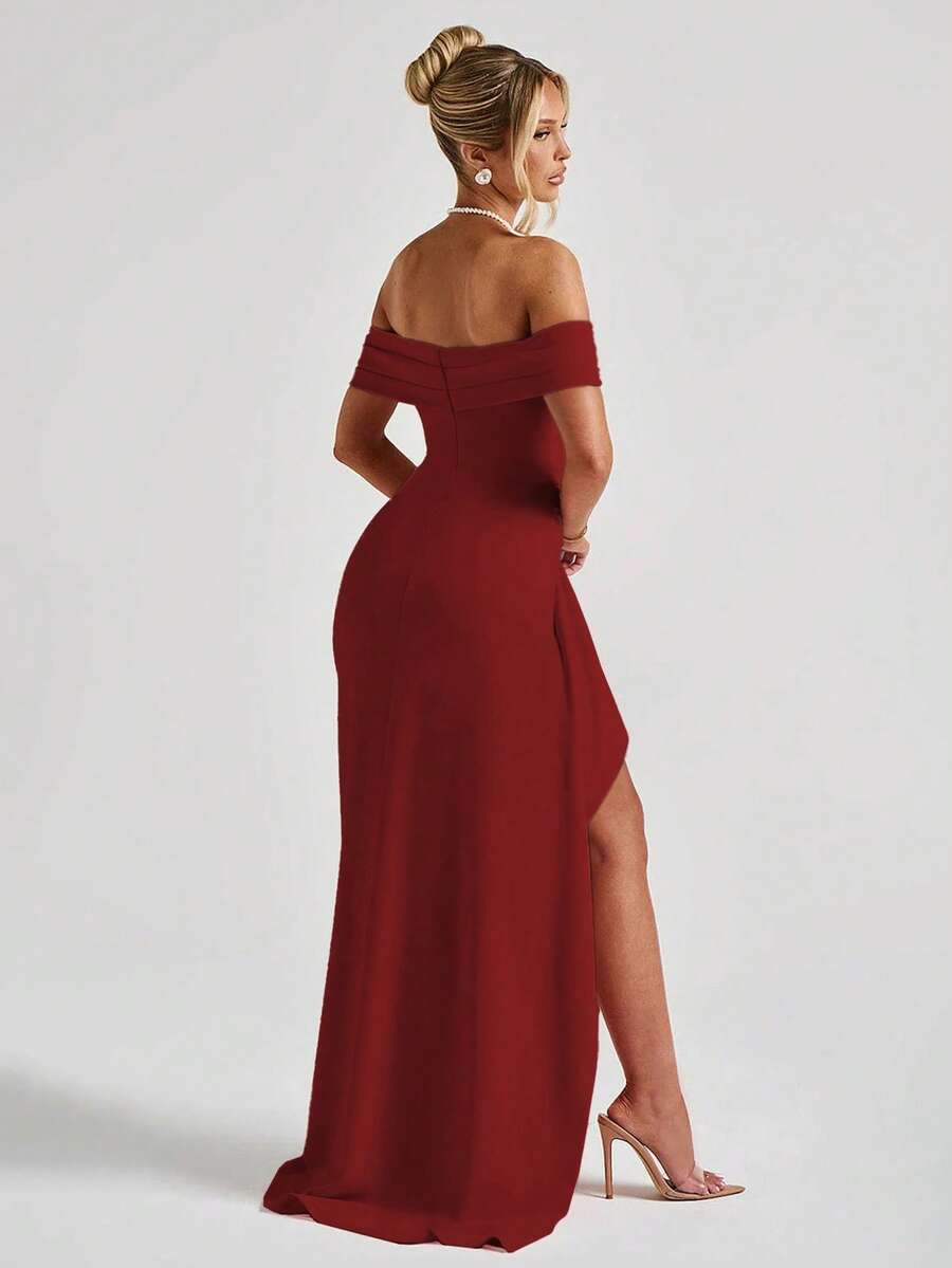 ROSALÉA – Off-Shoulder Bodycon A-Line Maxi Dress with Slit