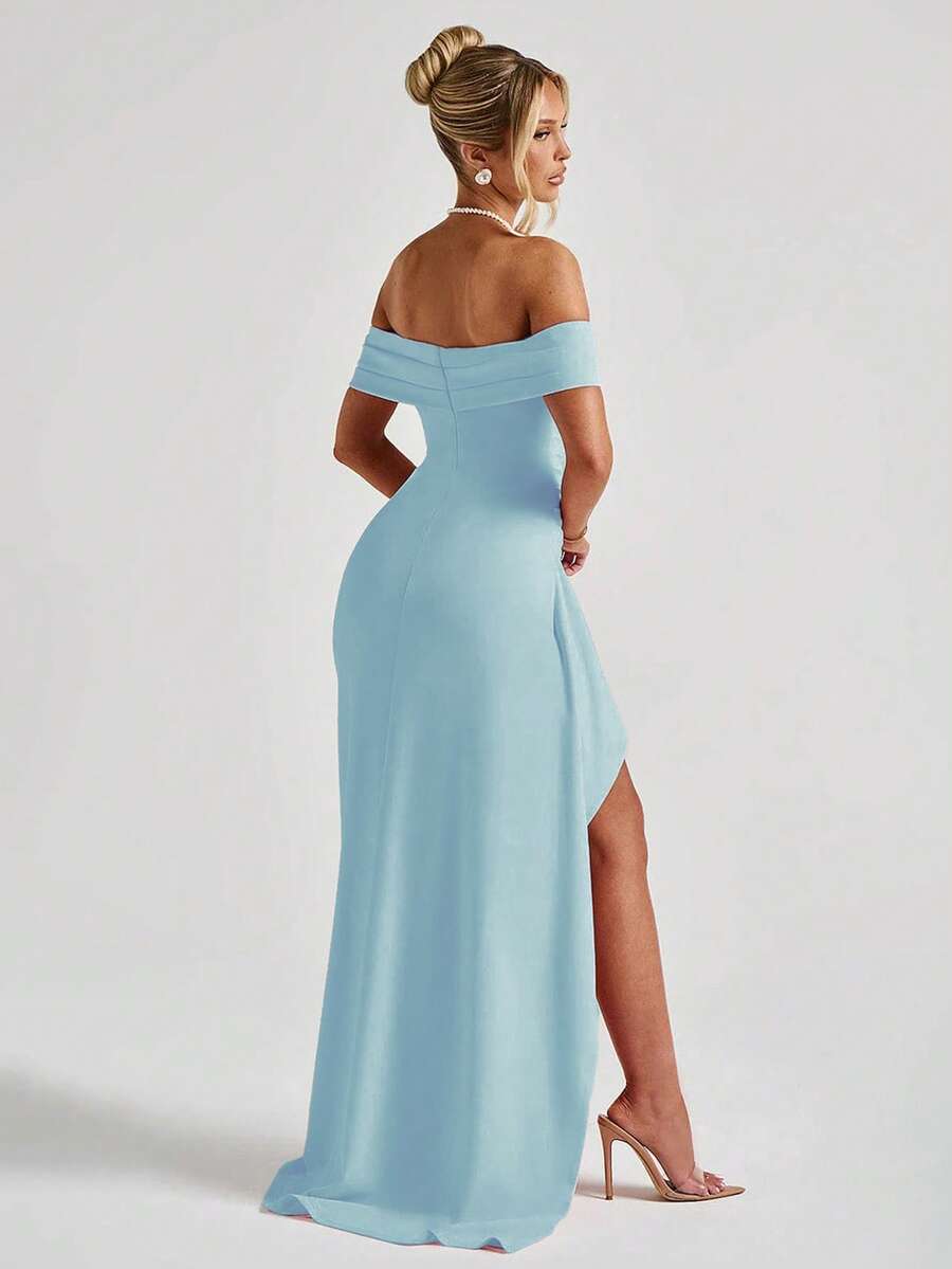 ROSALÉA – Off-Shoulder Bodycon A-Line Maxi Dress with Slit