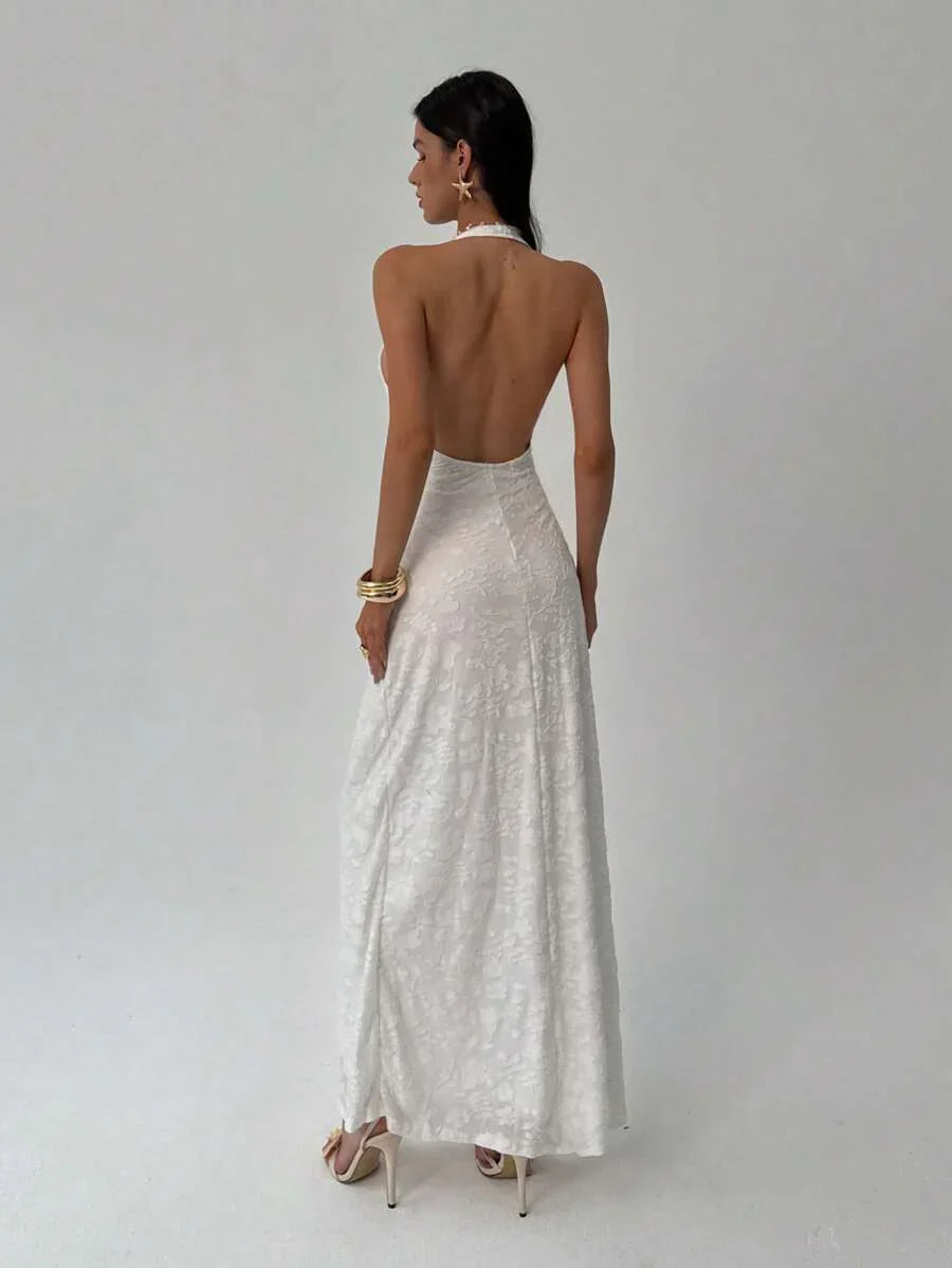 ROUGELLE - Halter Neck Backless Mermaid Maxi Dress