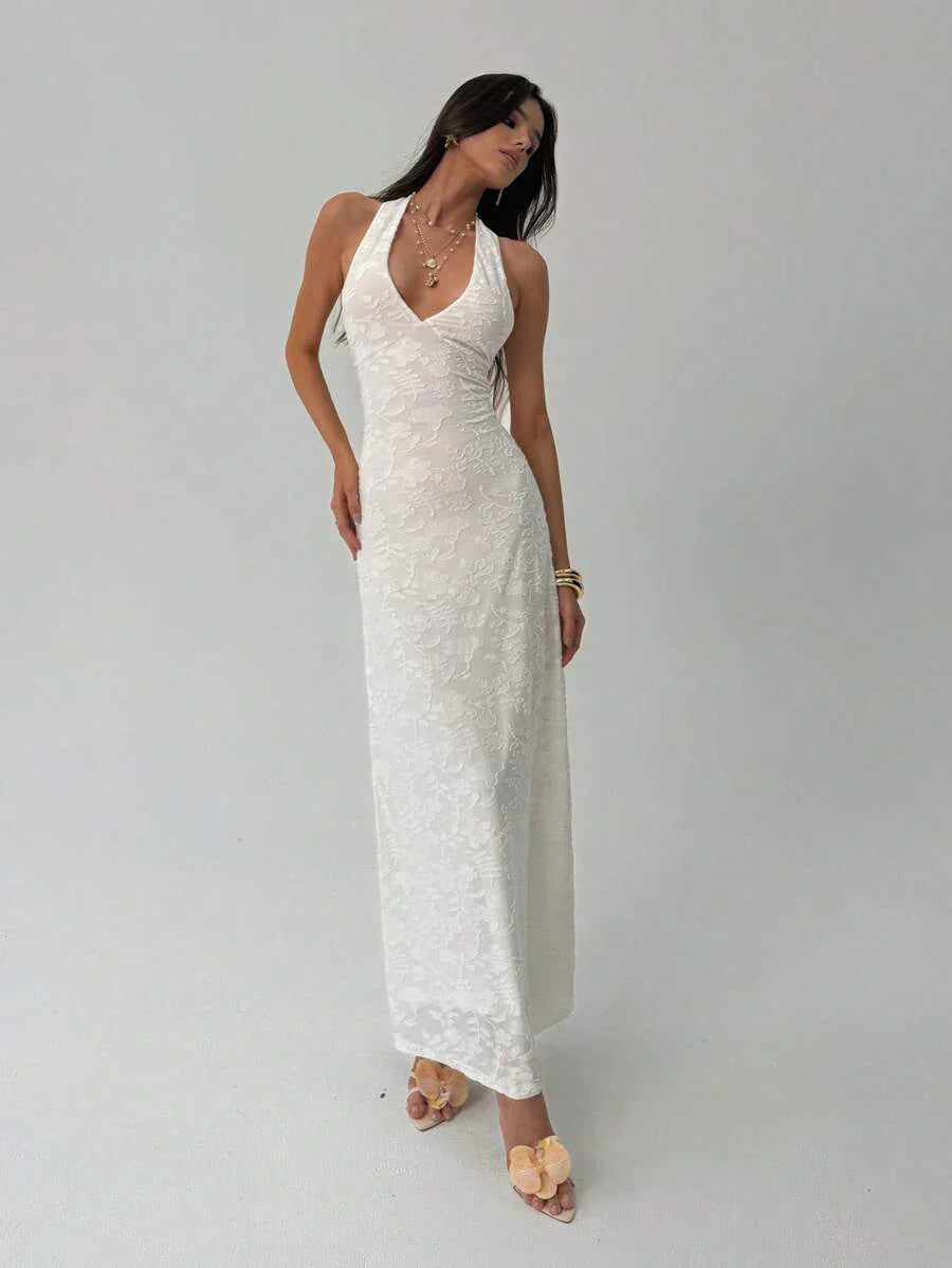 ROUGELLE - Halter Neck Backless Mermaid Maxi Dress