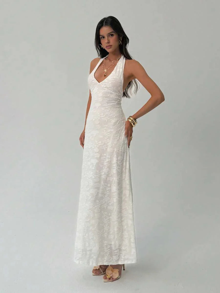 ROUGELLE - Halter Neck Backless Mermaid Maxi Dress