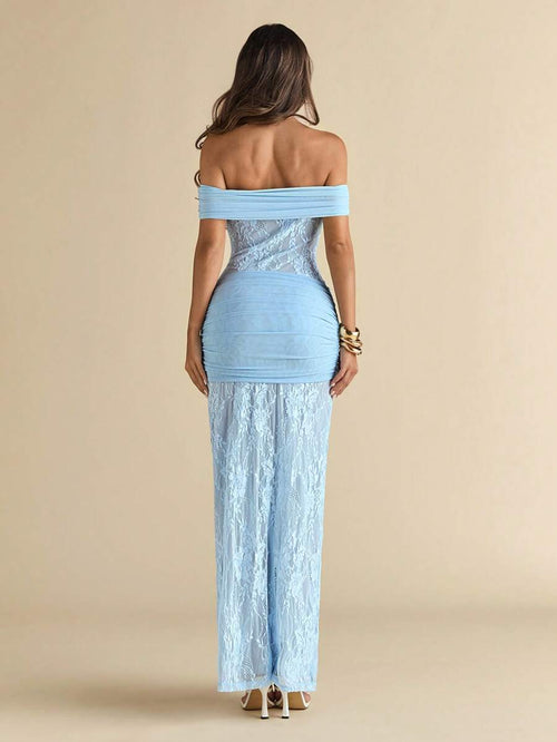 AZURÉ LACE – Off-Shoulder Elegance Maxi Dress
