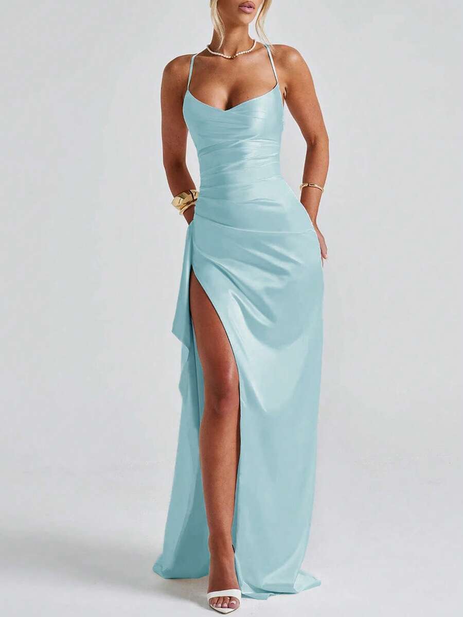 SATINÉ - Spaghetti Strap Satin Maxi Dress