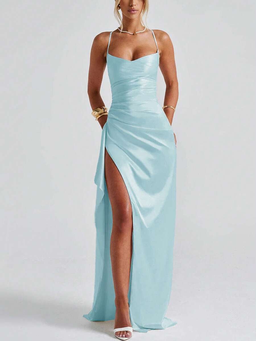 SATINÉ - Spaghetti Strap Satin Maxi Dress