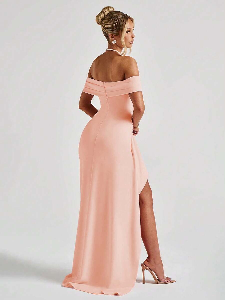 ROSALÉA – Off-Shoulder Bodycon A-Line Maxi Dress with Slit