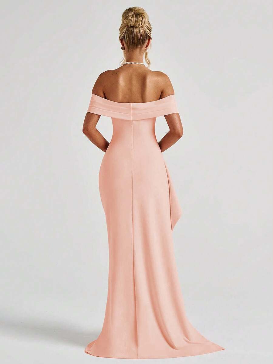 ROSALÉA – Off-Shoulder Bodycon A-Line Maxi Dress with Slit