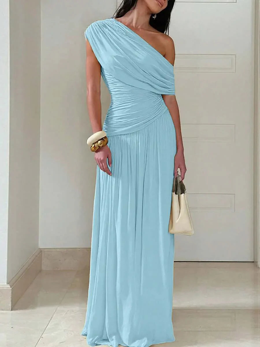 ZÉPHYR — One-Shoulder Ruched Maxi Dress Blue