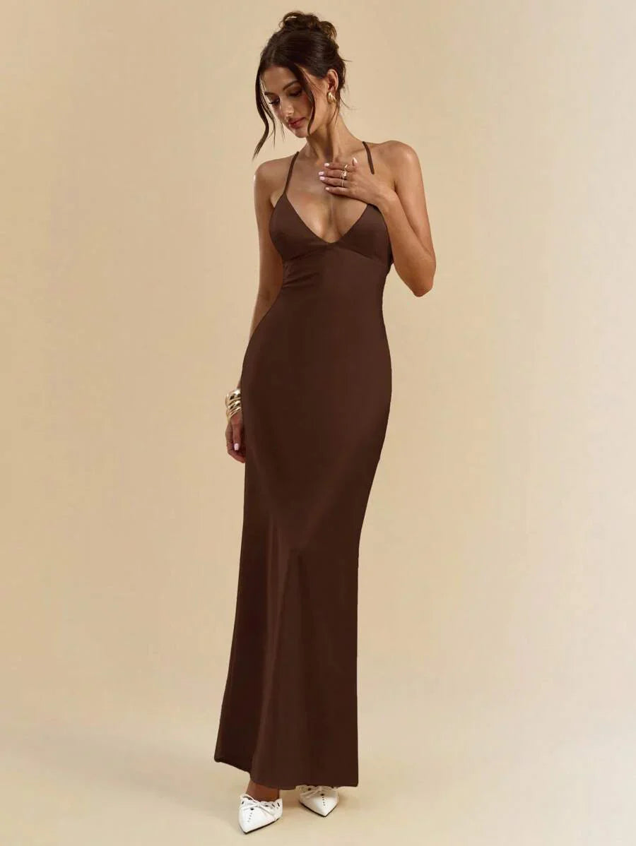 Sélisse – Satin Mermaid Maxi Dress Coffee Brown