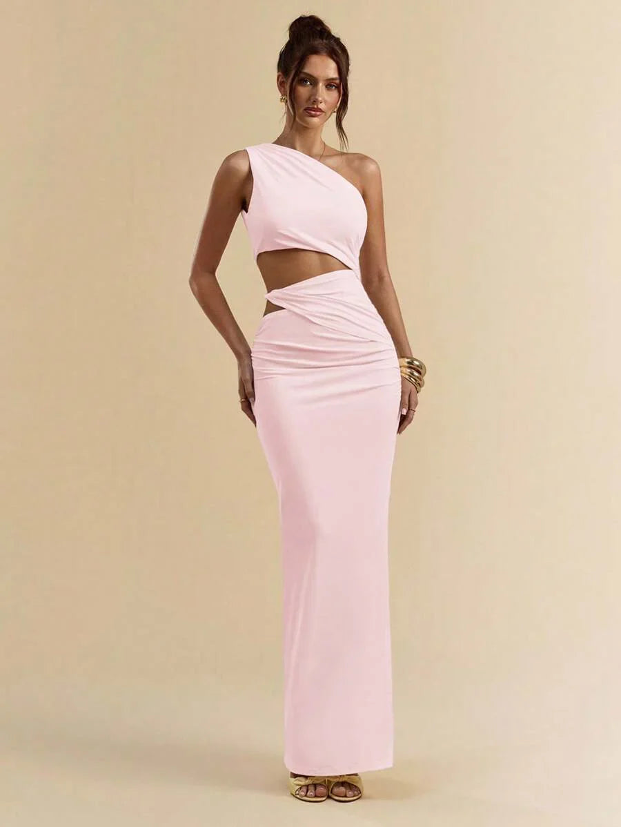 SVELTO - Asymmetric Bodycon Maxi Dress with High Slit Coral Pink