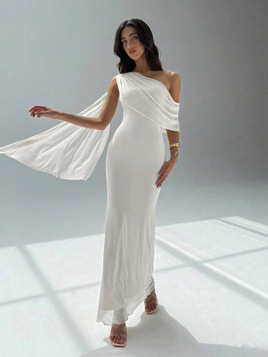 NOIREL - Asymmetric One Shoulder Bodycon Maxi Dress
