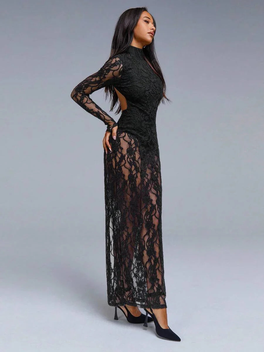 VELIRA - Lace Backless Bodycon Maxi Dress