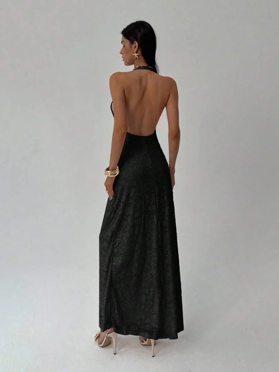 ROUGELLE - Halter Neck Backless Mermaid Maxi Dress