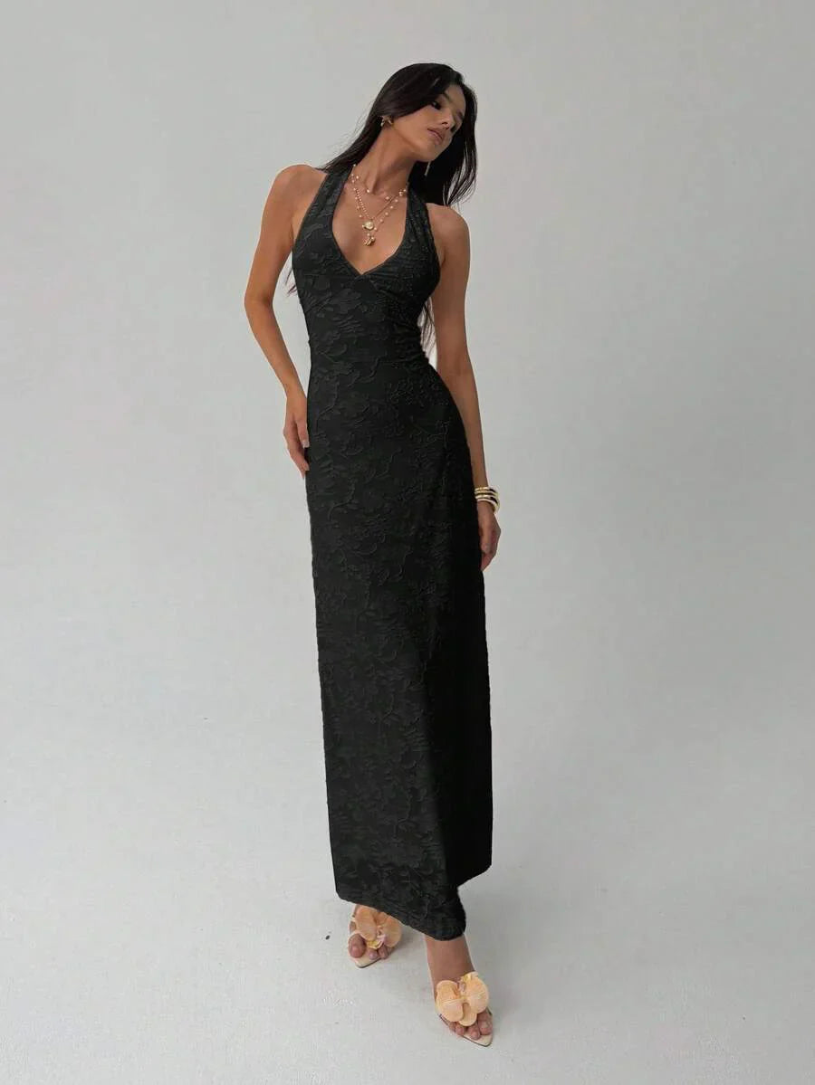 ROUGELLE - Halter Neck Backless Mermaid Maxi Dress