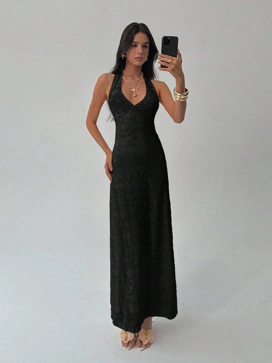 ROUGELLE - Halter Neck Backless Mermaid Maxi Dress