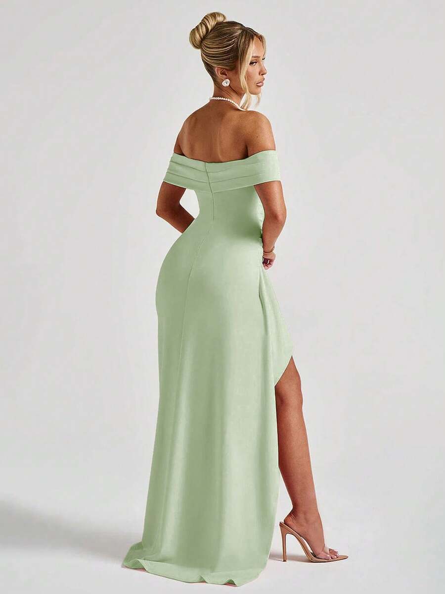 ROSALÉA – Off-Shoulder Bodycon A-Line Maxi Dress with Slit