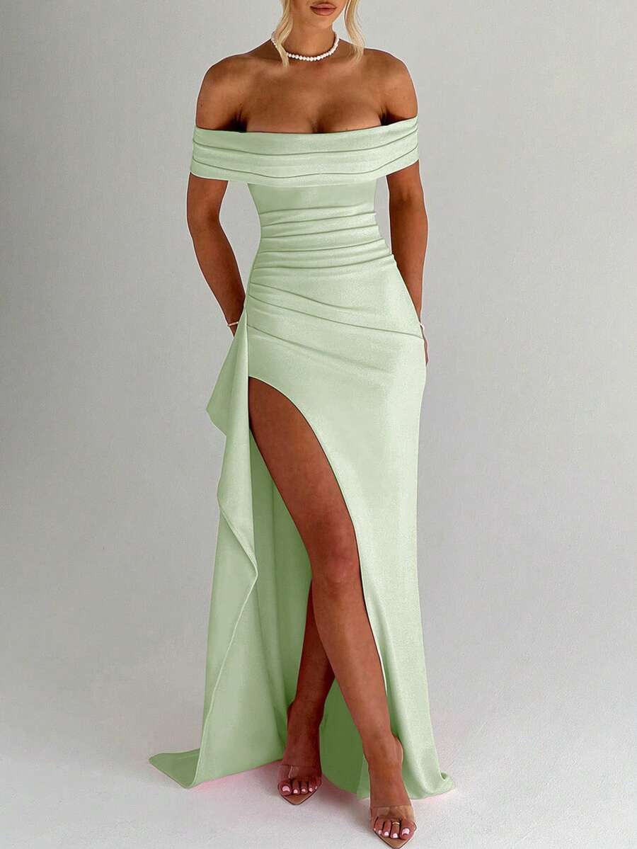 ROSALÉA – Off-Shoulder Bodycon A-Line Maxi Dress with Slit
