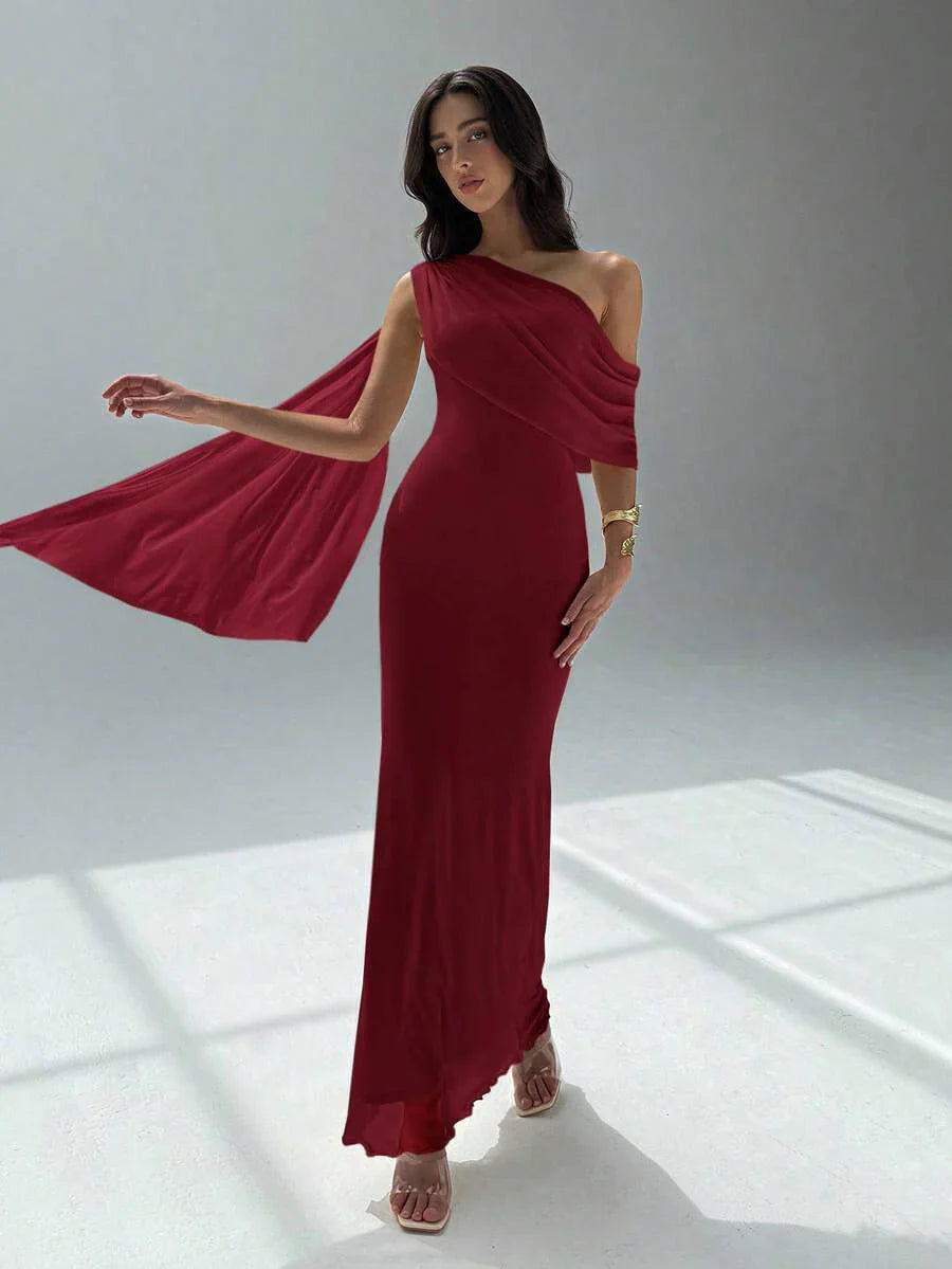 NOIREL - Asymmetric One Shoulder Bodycon Maxi Dress