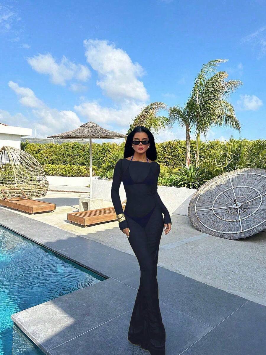 BRUMÉE – Sheer Mesh Bodycon Maxi Dress