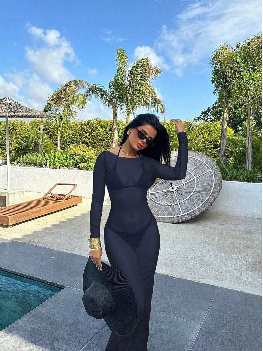 BRUMÉE – Sheer Mesh Bodycon Maxi Dress