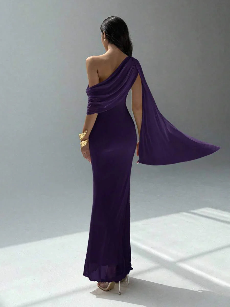 NOIREL - Asymmetric One Shoulder Bodycon Maxi Dress