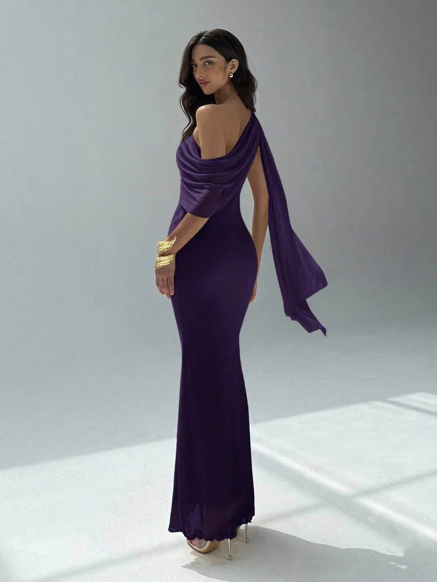 NOIREL - Asymmetric One Shoulder Bodycon Maxi Dress