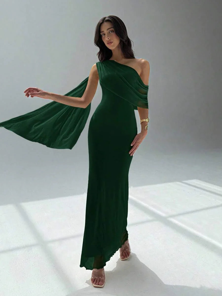 NOIREL - Asymmetric One Shoulder Bodycon Maxi Dress