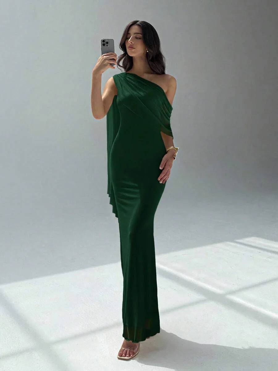 NOIREL - Asymmetric One Shoulder Bodycon Maxi Dress