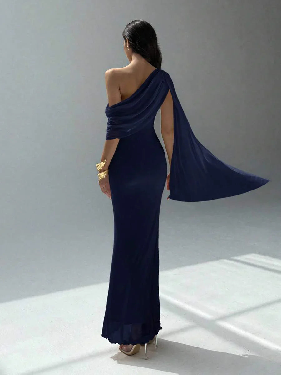 NOIREL - Asymmetric One Shoulder Bodycon Maxi Dress