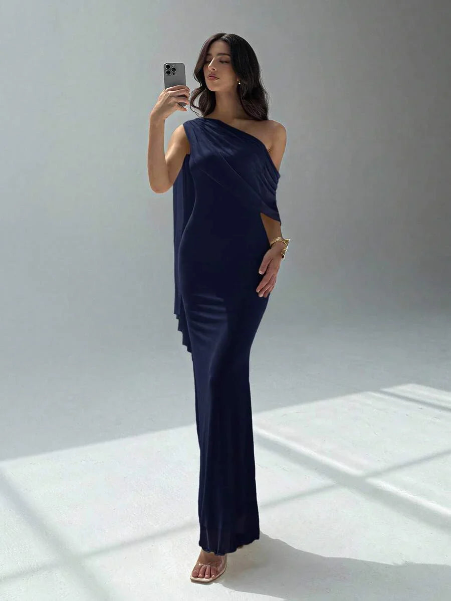 NOIREL - Asymmetric One Shoulder Bodycon Maxi Dress