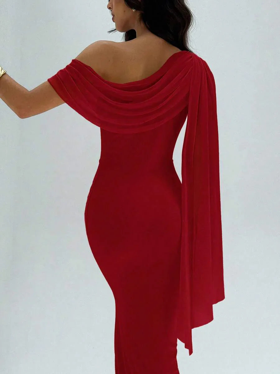 NOIREL - Asymmetric One Shoulder Bodycon Maxi Dress