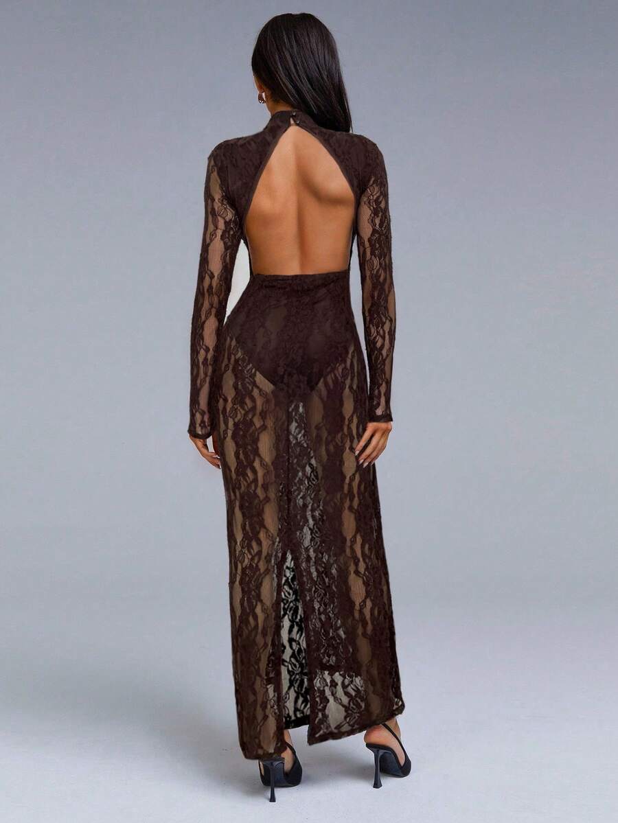 VELIRA - Lace Backless Bodycon Maxi Dress