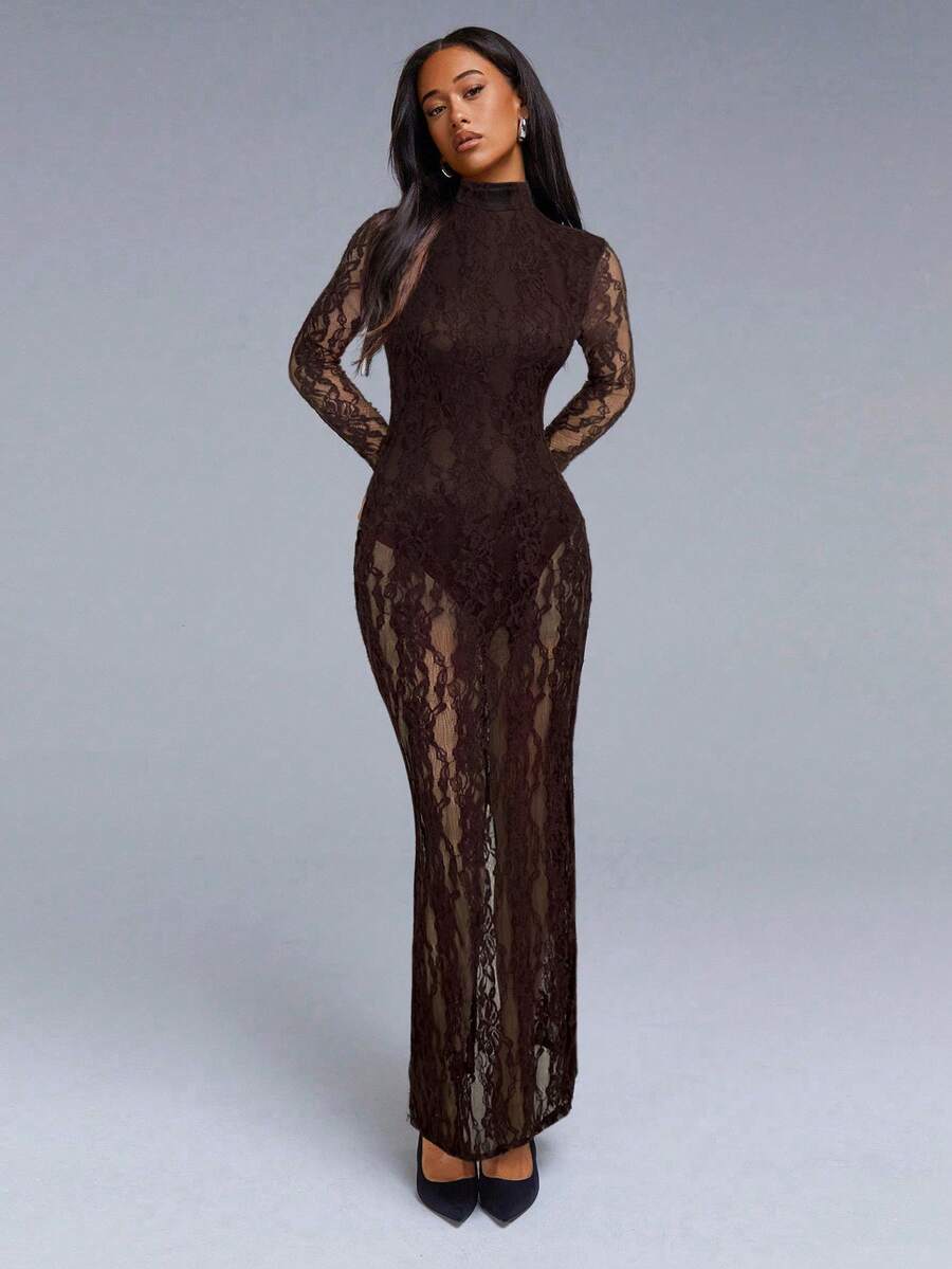 VELIRA - Lace Backless Bodycon Maxi Dress
