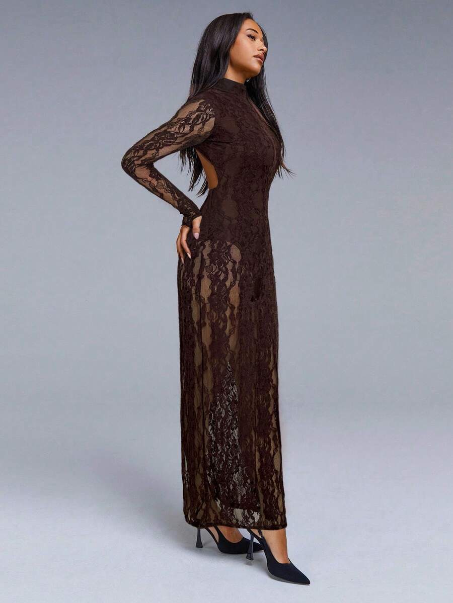 VELIRA - Lace Backless Bodycon Maxi Dress
