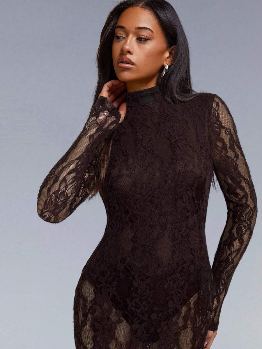 VELIRA - Lace Backless Bodycon Maxi Dress