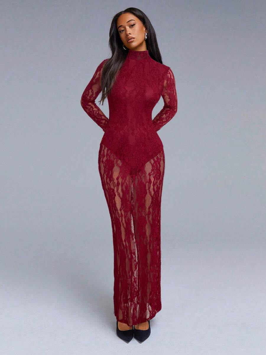 VELIRA - Lace Backless Bodycon Maxi Dress