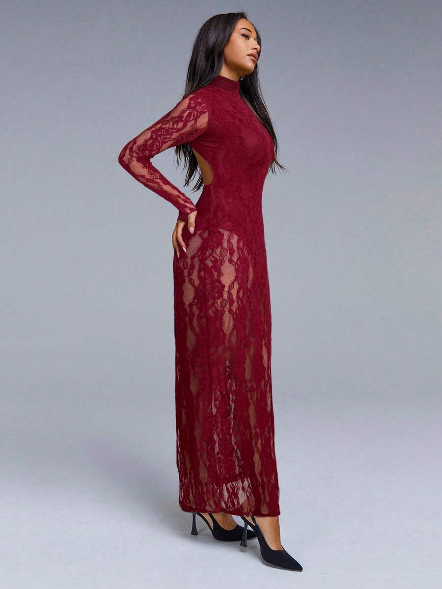 VELIRA - Lace Backless Bodycon Maxi Dress
