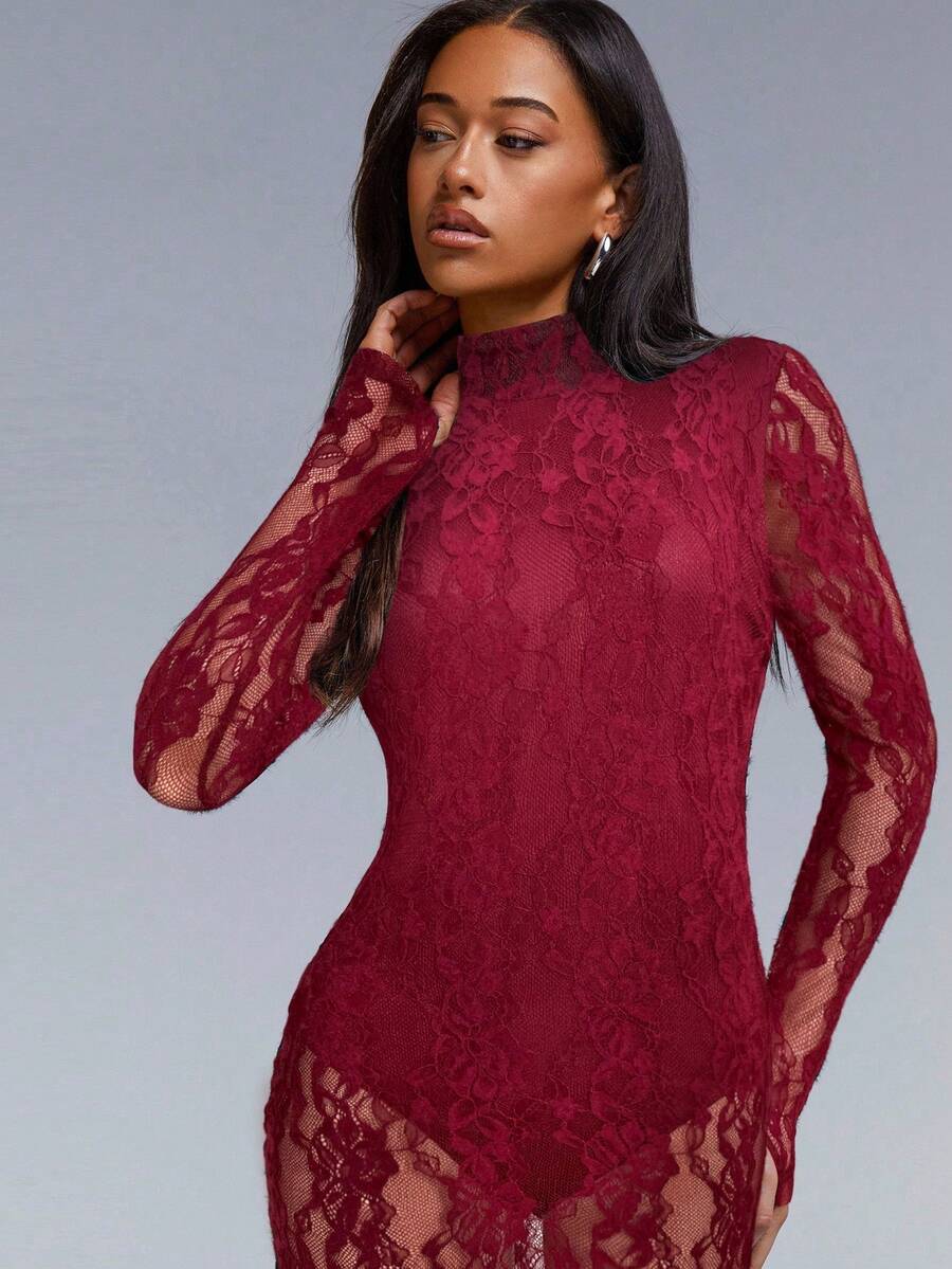 VELIRA - Lace Backless Bodycon Maxi Dress