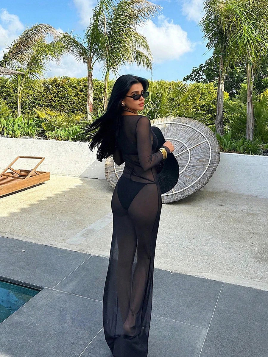 BRUMÉE – Sheer Mesh Bodycon Maxi Dress