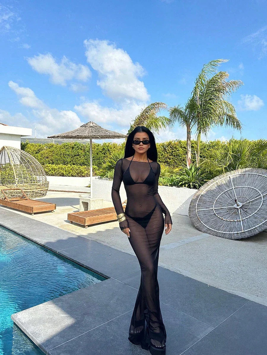 BRUMÉE – Sheer Mesh Bodycon Maxi Dress