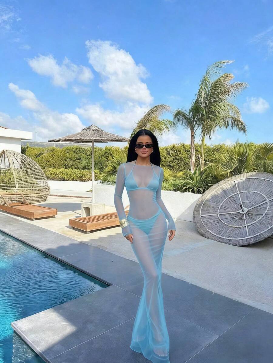 BRUMÉE – Sheer Mesh Bodycon Maxi Dress