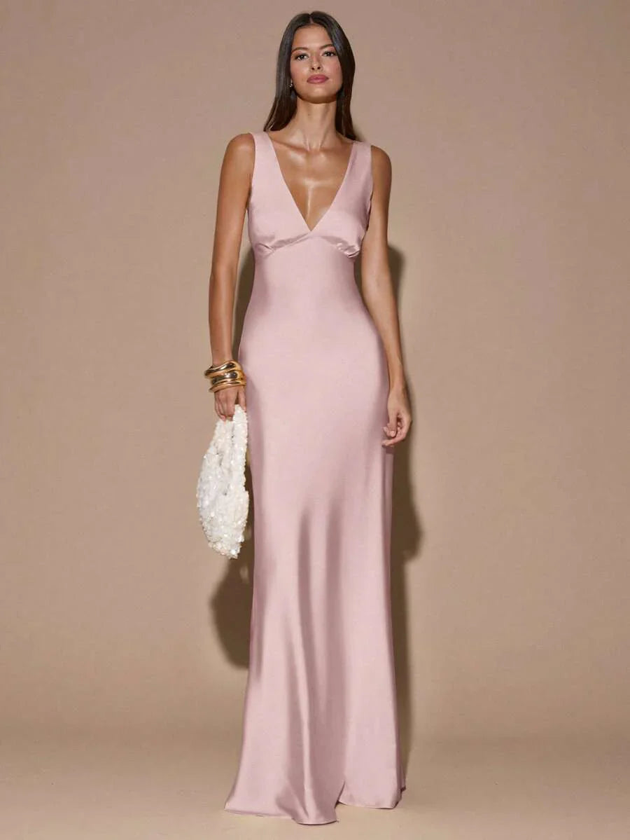 VELOURA - Backless Deep V-Neck Mermaid Maxi Dress