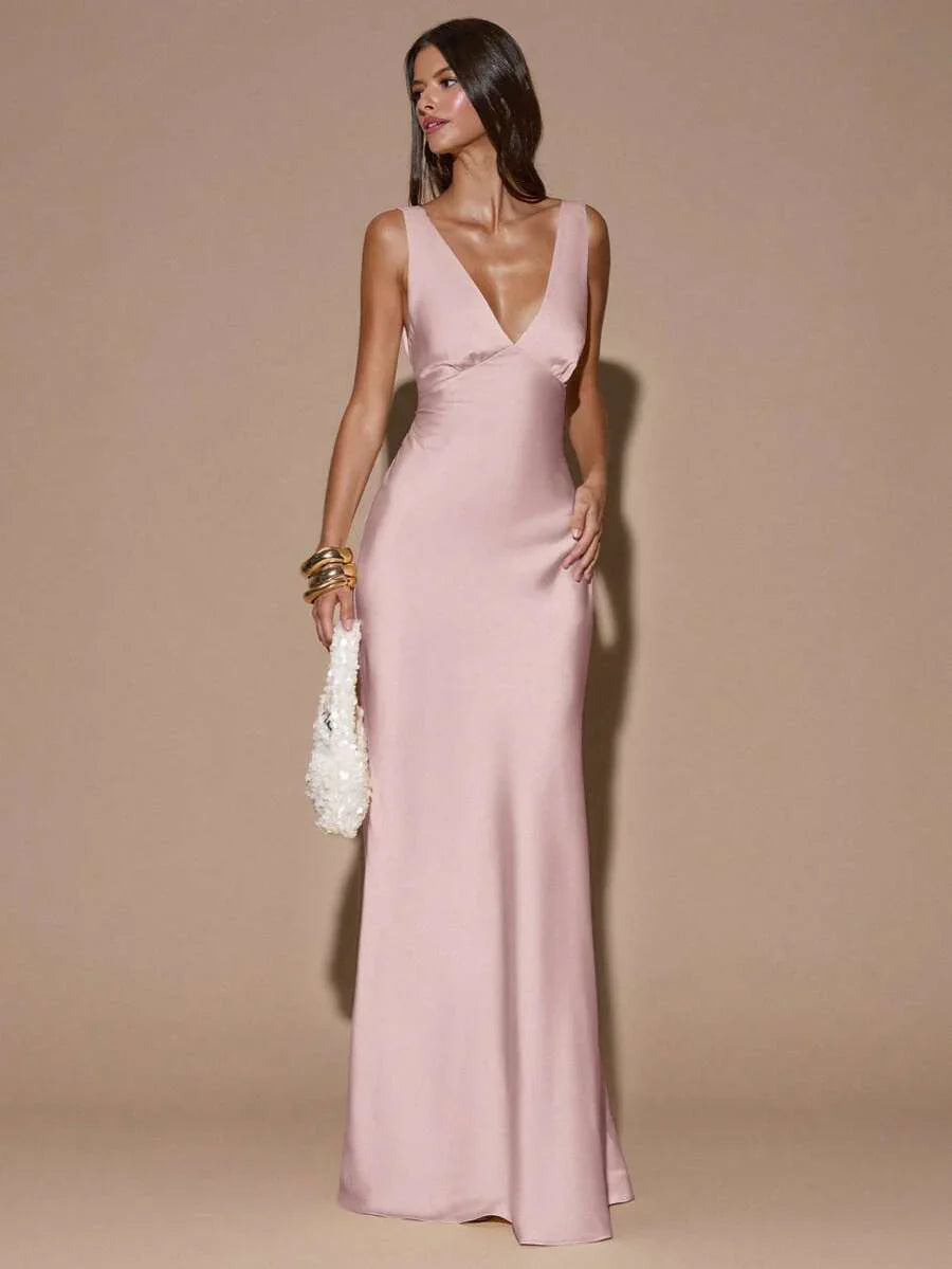 VELOURA - Backless Deep V-Neck Mermaid Maxi Dress