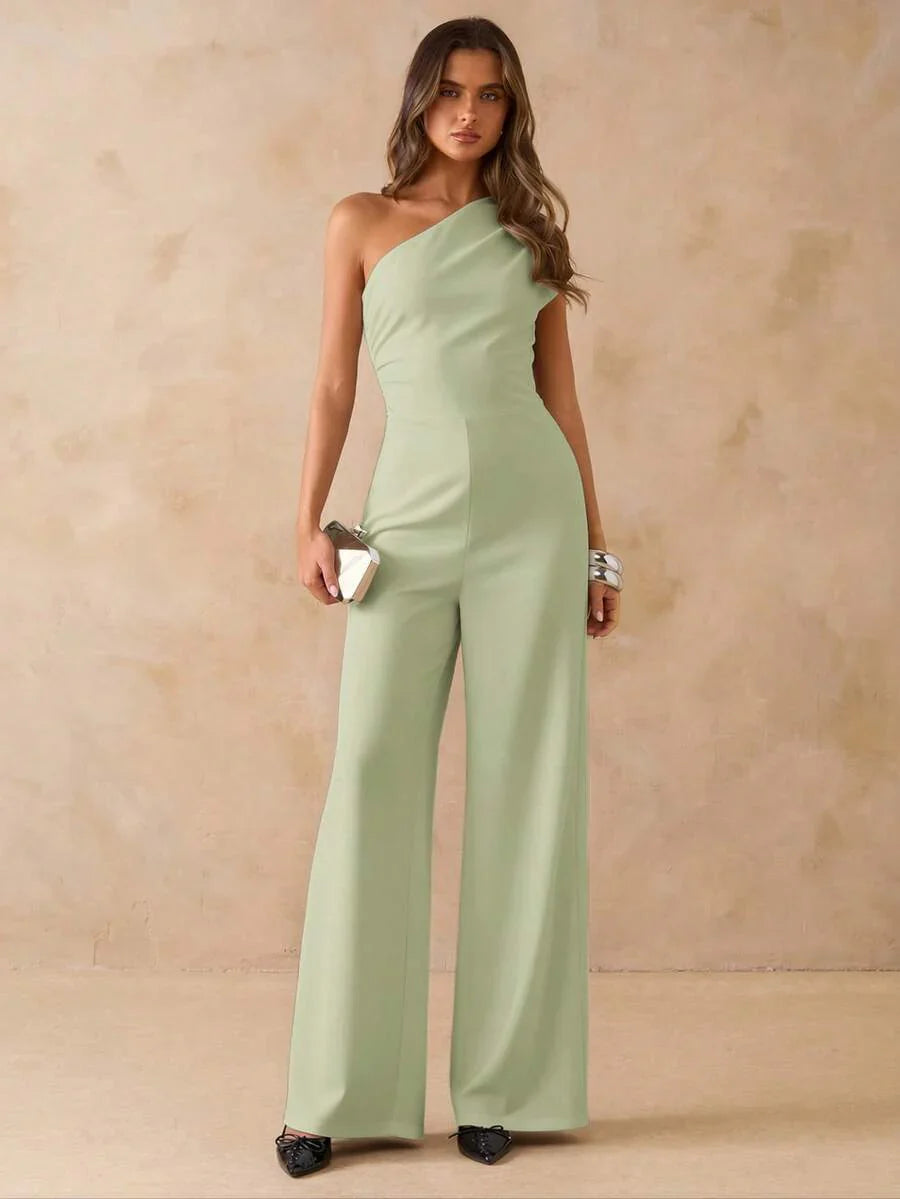NORI - Asymmetrical One Shoulder Wide Leg Jumpsuit maxi dress Mint Green